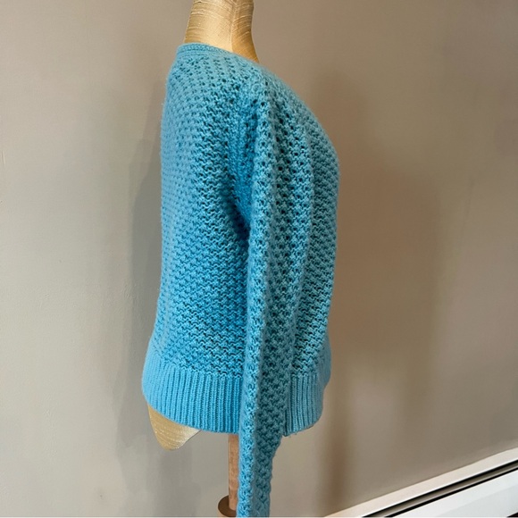 LL Bean Wool Angora Blend Thick Chunky knit Cardigan Blue Sz M Button Down - Picture 5 of 9